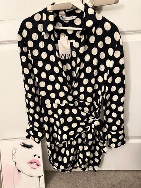 Zara Black and White Polka Dot Wrap Dress